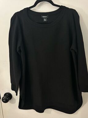 Jones New York Women’s Ribbed Stretch Black Tunic Top Rounded Side Vents Plus 1X
